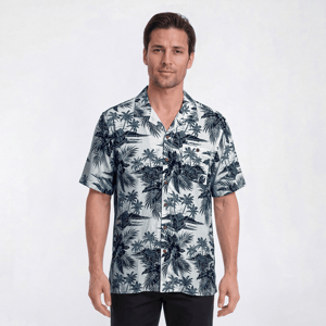 Mens Campia Short Sleeve Button Down Shirt - Aqua/White